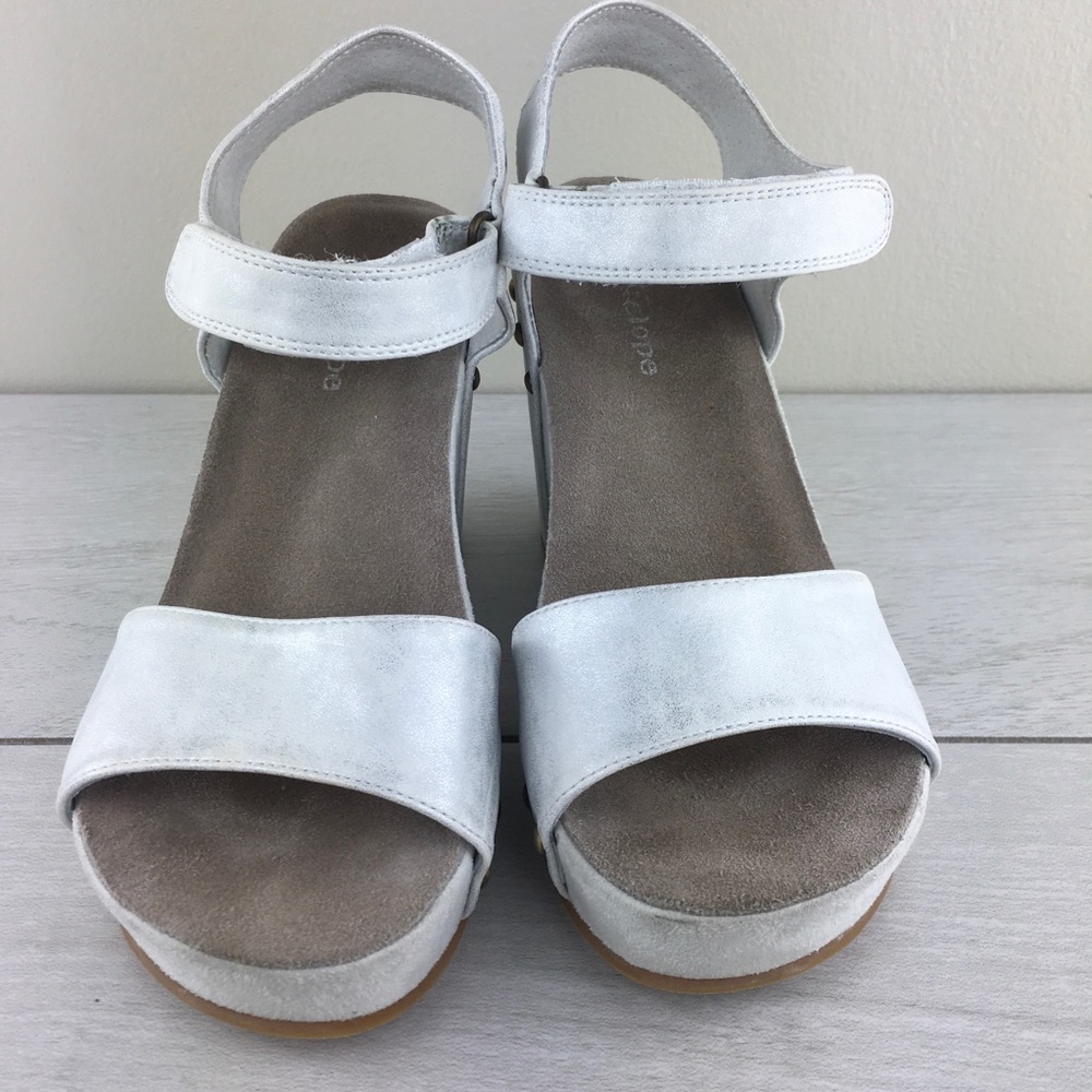 Antelope White Metallic Studded Ankle Strap Wedges - Picture 3 of 8